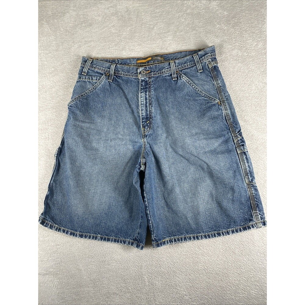 Levis SilverTab Denim Shorts Men's 36 Medium Wash Y2K Carpenter Retro Grunge
